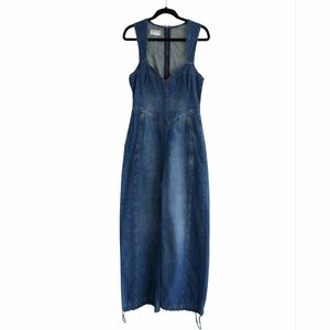 Free People We The Free Denim Wide Leg Jumpsuit Size M Boho Sleeveless Zip Back